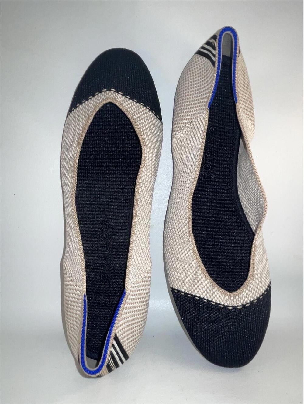 Rothy's The Square Tuxedo Beige Black Shoes Flat Size 6 New